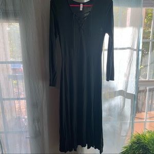 Dark jade fit and flare soft midi dress